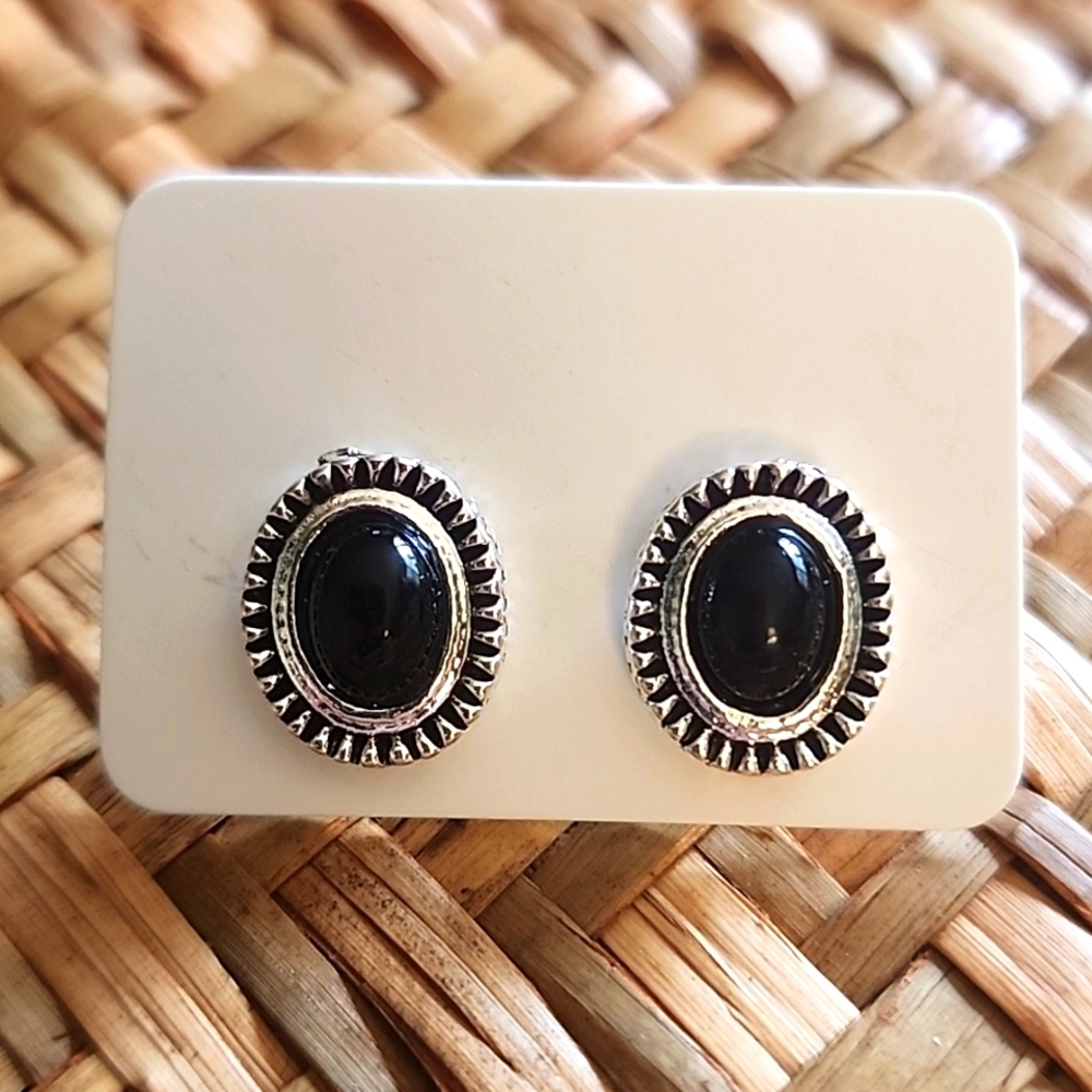 Southwestern Simulated Turquoise Stud Earrings Simulated Onyx